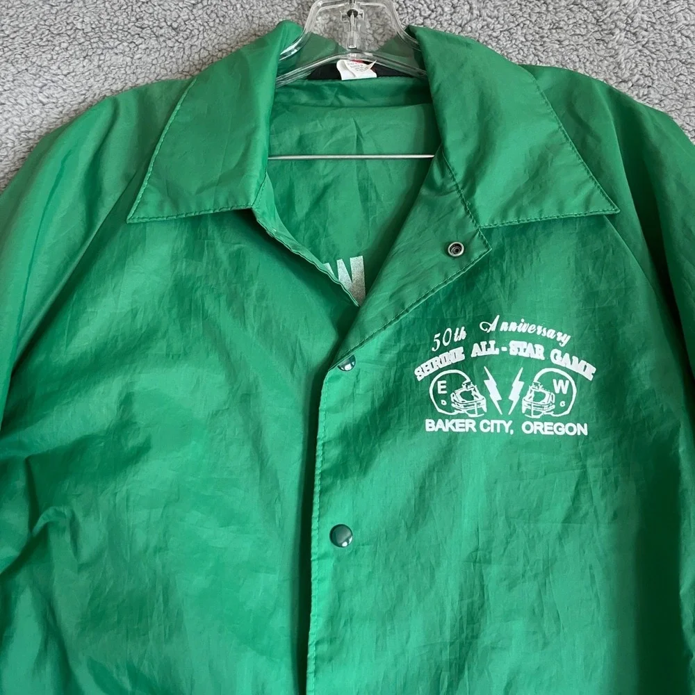Pla-Jac Windbreaker Jacket Men Size XL Green Snap Front USA Vintage Back Graphic